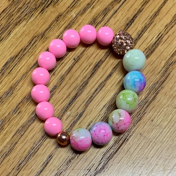 Handmade ‘Little Girl’ Pink/Splatter Bead Bracelet